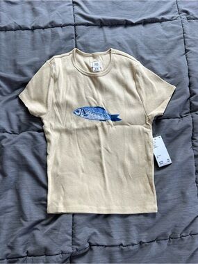 Urban Outfitters Beige Fish Graphic Tee